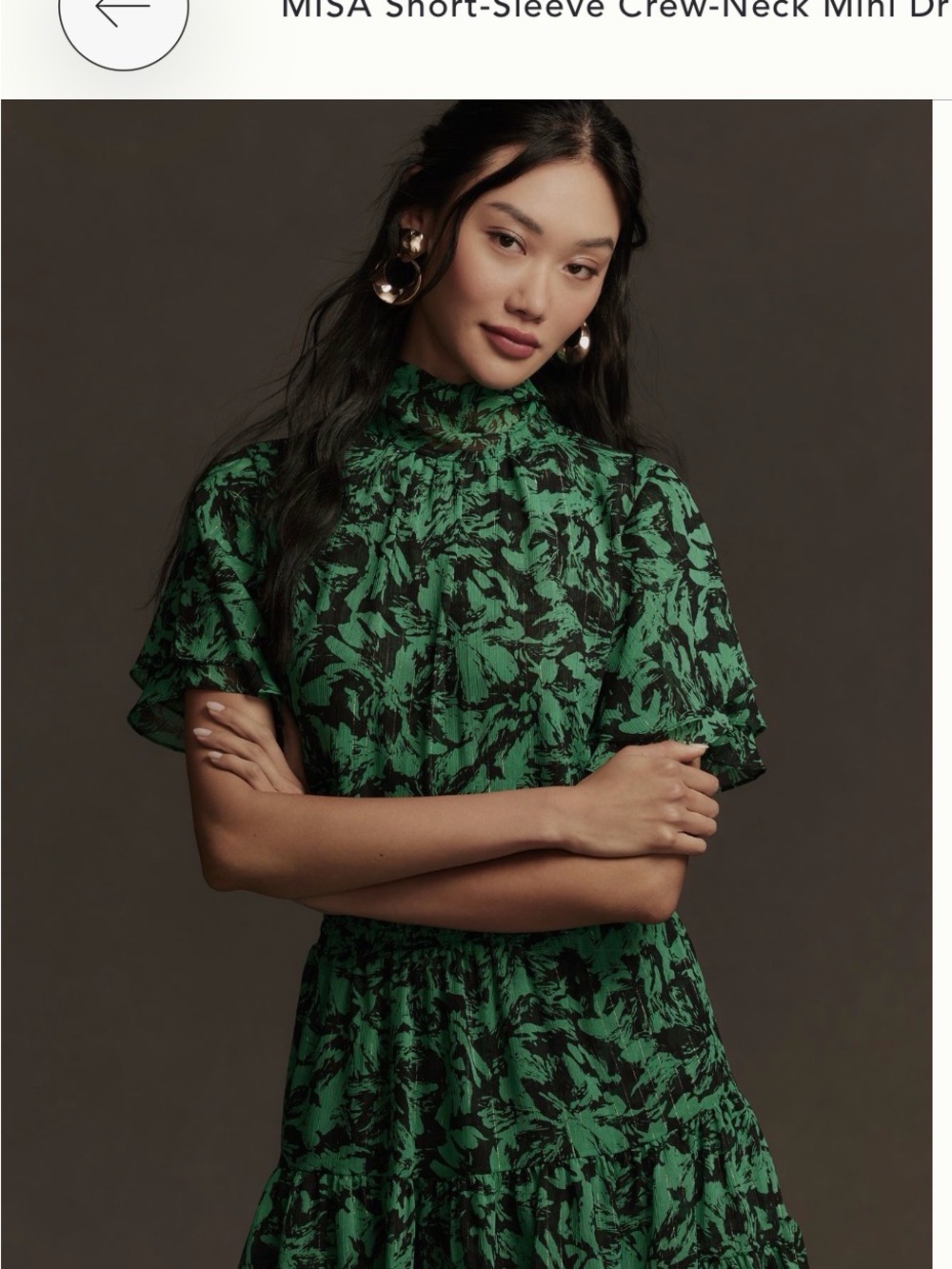 Misa Los Angeles Green and Black Floral High-Neck Mini Dress